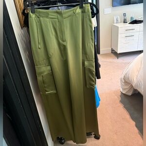 Ronny Kobo Collection Olive Green Satin Pants